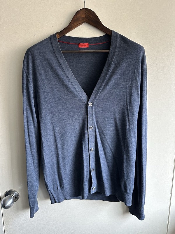 Isaia Grey Wool Cardigan Sweater US L