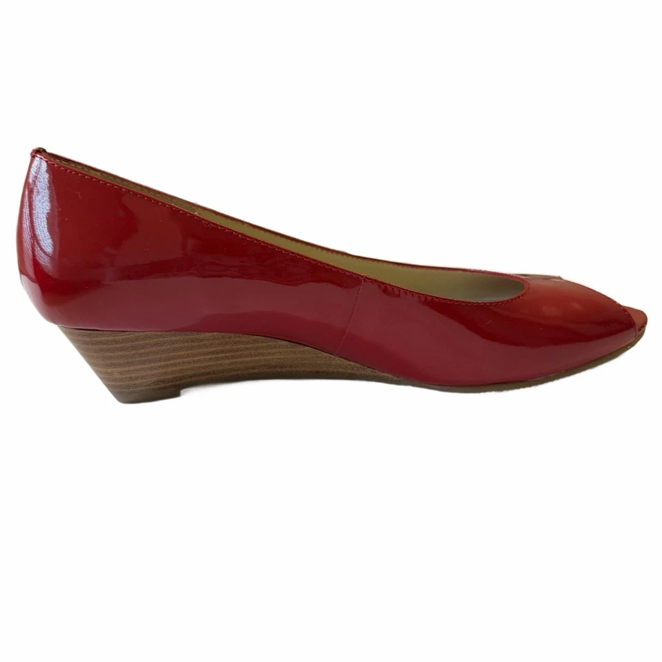 Zapatos de cuña Markon para mujer de charol rojo punta abierta 8 1/2 Foto 3 de 4