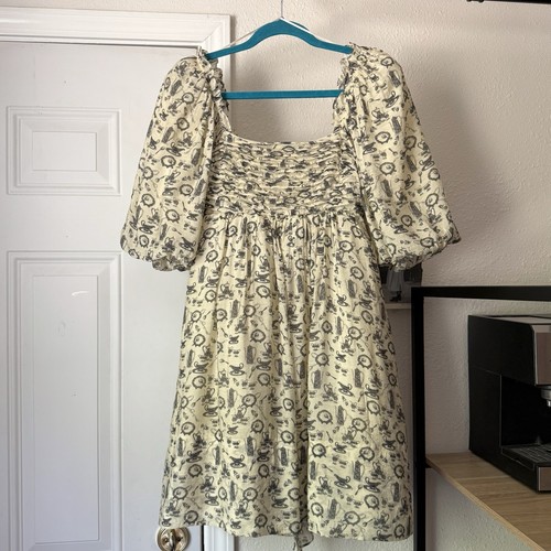 SOFIE THE LABEL Creme Gelb Tee Party Babydoll Puff Kurzarm Tie Back Mini