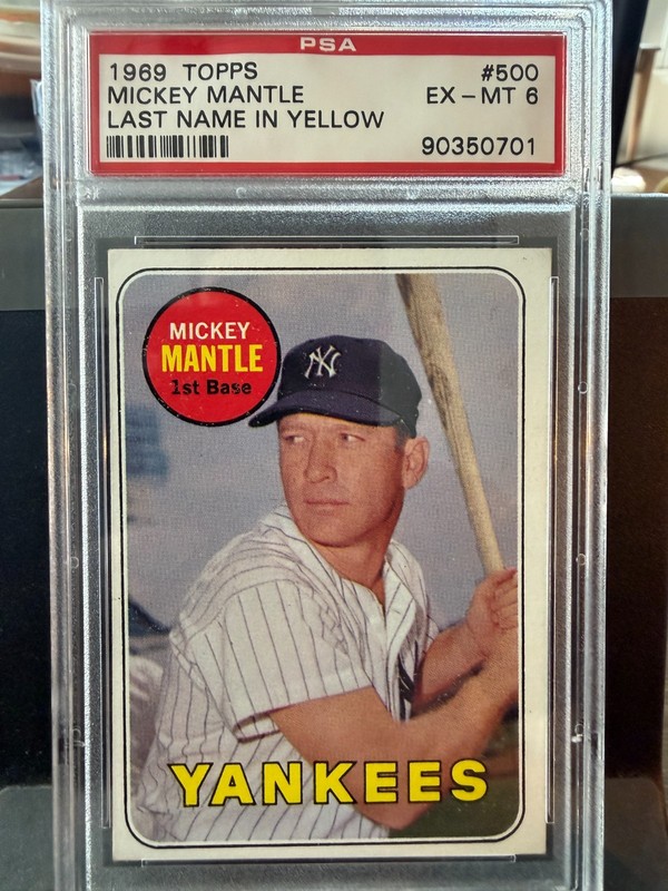 1969 Topps Mickey Mantle NY Yankees Last Name In Yellow #500 PSA 6 EX-MT