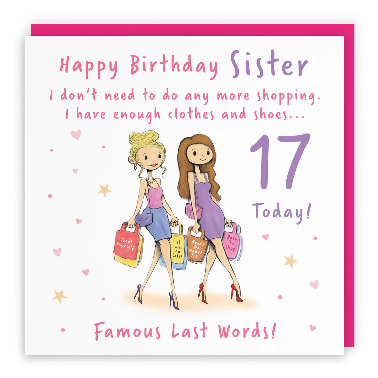 17th Sister Birthday Card Shopping Silly Squiggles