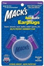 Mack's Aqua Block Swimming Ear Plugs 1 Pair Purple & Plastic Case Reusable New