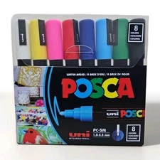 POSCA Paint Markers, Medium Point Marker Tips, PC-5M, Assorted Ink, 8 Count NEW