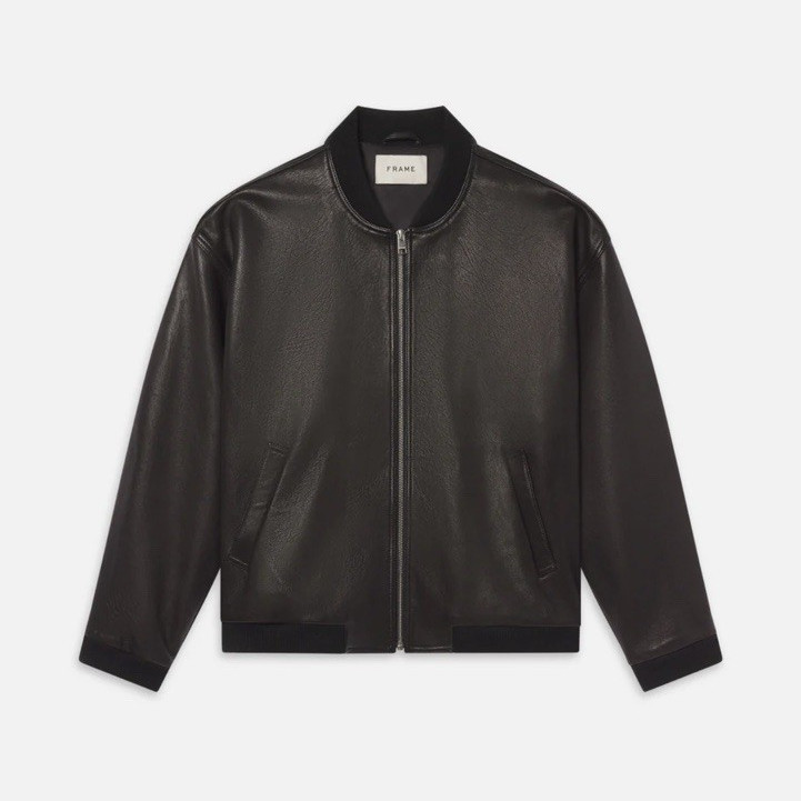 FRAME Leather Bomber Jacket Black Men's Size L Zipper Brand New