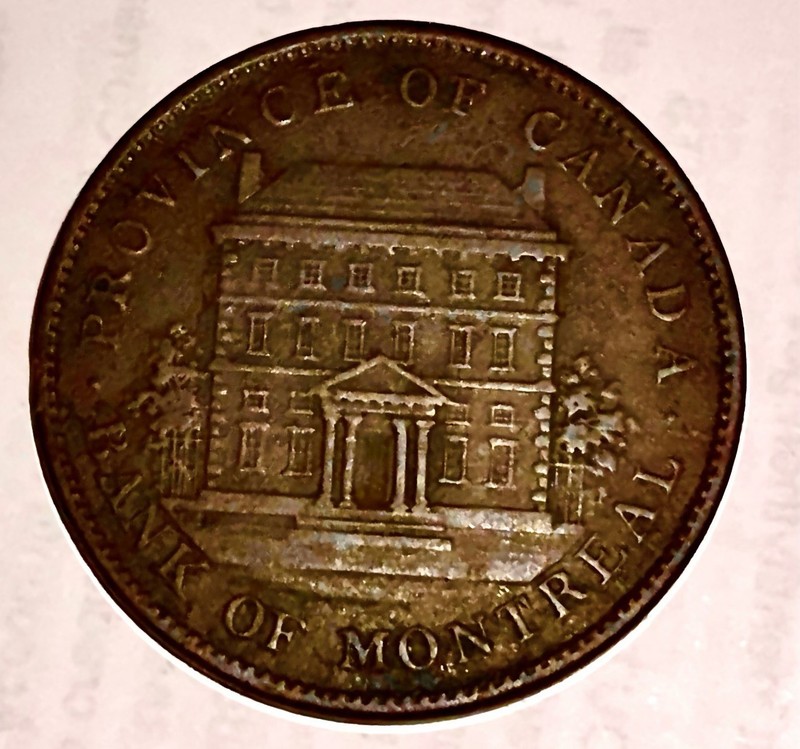 1842 One Penny Large Cent Bank of Montreal Canada Token Fine To Very Fine