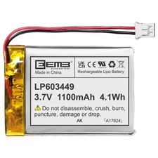 Lithium Polymer Battery 3.7V 1100mAh 603449 Lipo Rechargeable Battery with Wi...