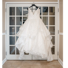 White Satin Ball Gown Princess Wedding Dress V-Neck Sleeveless Ruffle Train 10