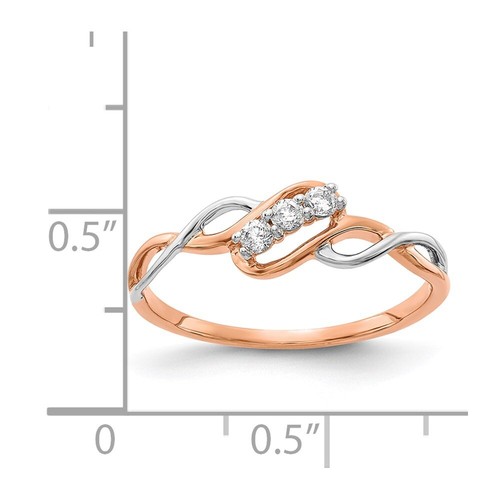 14k Two-tone 3-stone Diamond Polished Twist Ring Size 7 for Women 1.62 gram - 第 5/6 張圖片