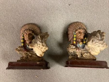 Set Of American Indian w Wolf Head Figure 5”