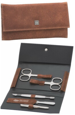 Leather Cognac-Brown 5-Piece Manicure Set Inox Becker-Manicure Erbe Solingen