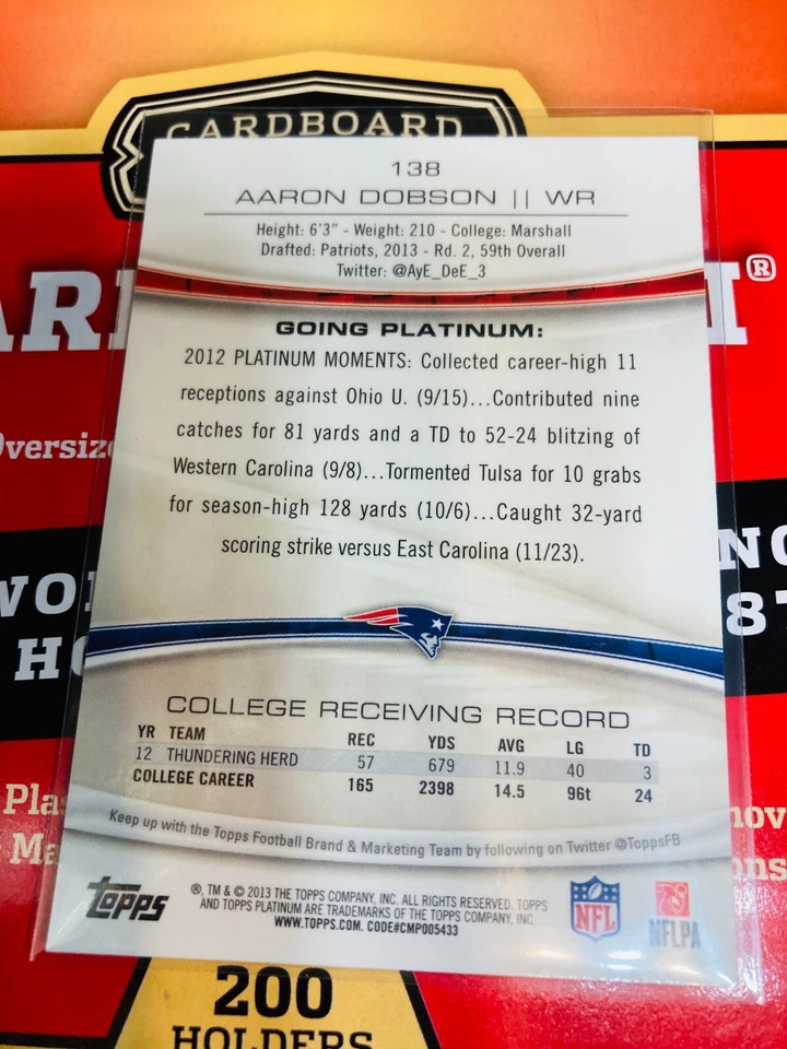 2013 Topps Platinum #138 Aaron Dobson RC New England Patriots V320 - Image 2 of 2