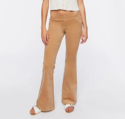 Forever 21 Sz Large Cream Pull On Corduroy Flare Pants NWOT