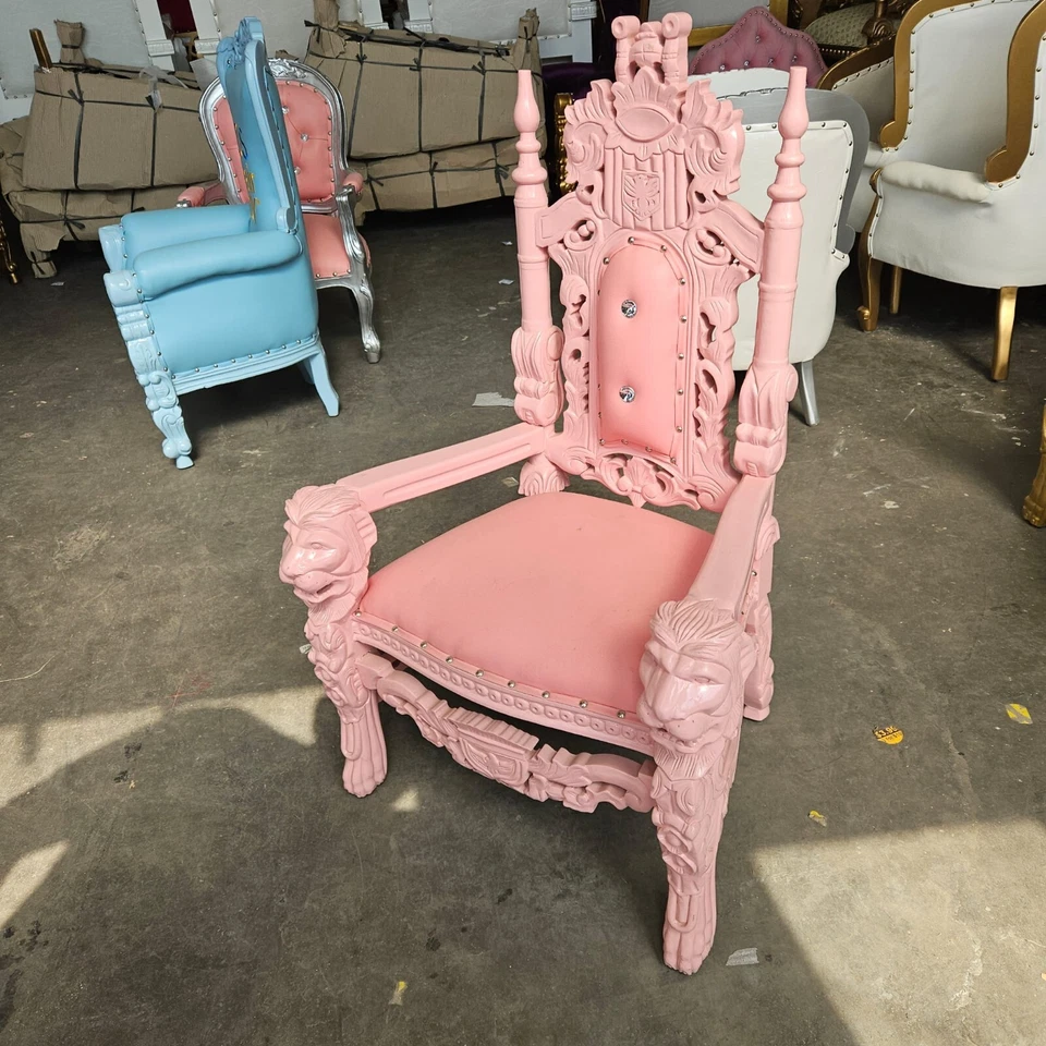 Mini Silla Trono León Infantil 37" Alto Estilo Lujo Trono - Rosa Claro Foto 2 de 3