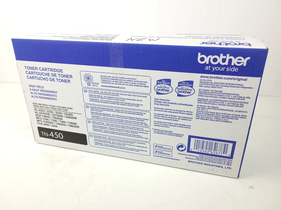 Cartucho de toner preto genuíno Brother TN450 de alto rendimento NOVO fechado - Imagem 2 de 4
