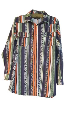 L&B Lucky & Blessed Multi Color Blouse Size L Opt. Roll Up Sleeves Women Western