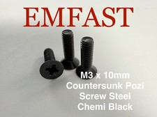 Image of m3 x 10 steel countersunk machine screw chemi black pozi 3mm 10mm csk m/t screws