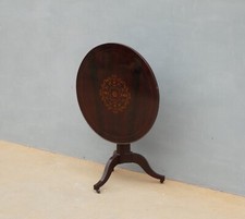 Tavolino tavolo tondo a vela in mogano intarsiato, fine '800 - diam.80,5 cm!