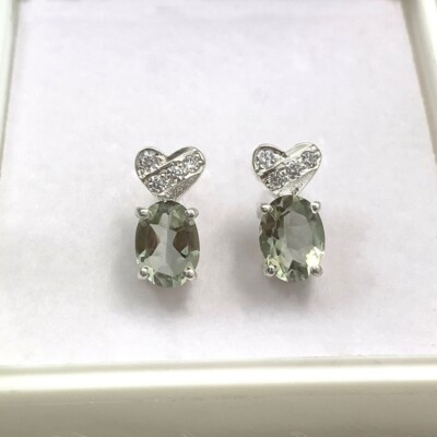 925 Sterling Silver Natural Green Amethyst Vintage Statement Studs