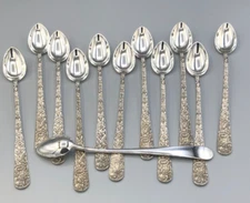 Repousse by Kirk Sterling Silver set of 12 Iced Teaspoons 7.5"