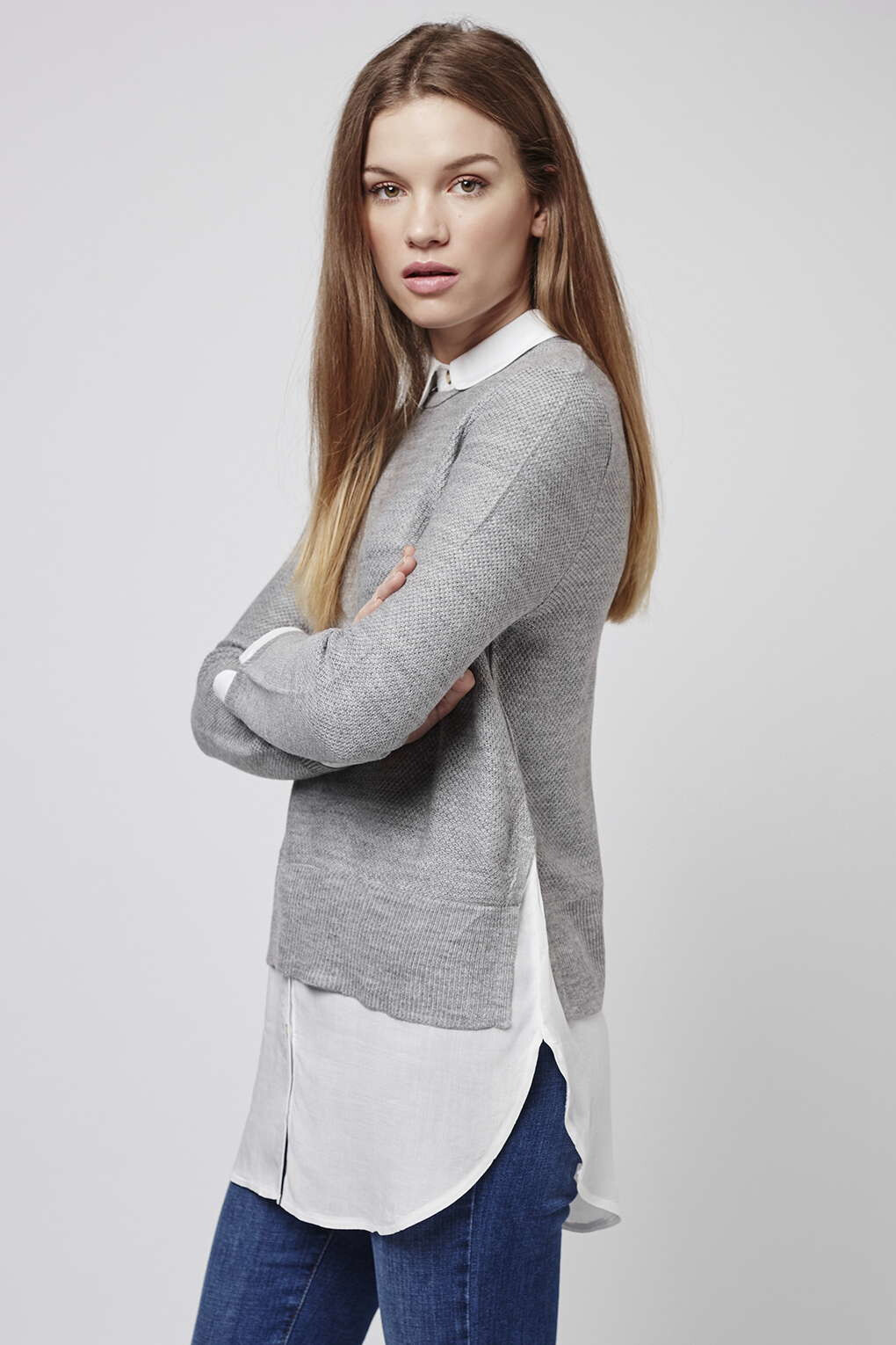 Topshop Round Collar Waffle Knit Hybrid 