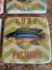 "Gone Fishing" Variety Ceramic Coasters-Set of 4 Fast Ship!