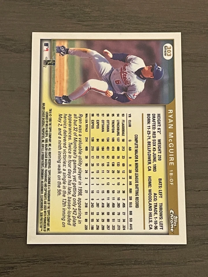 2000 Topps Chrome Refractor Ryan McGuire #303 Montreal Expos - Image 2 of 2