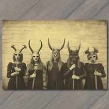 8.5x11"  Weird Creepy Vintage Vibe Horned Masks Halloween Cult Unusual