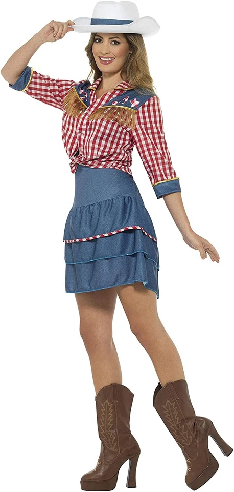 Disfraz Muñeca Rodeo Smiffys, Azul, con Falda, Camisa Sombrero, Pequeño Foto 2 de 3