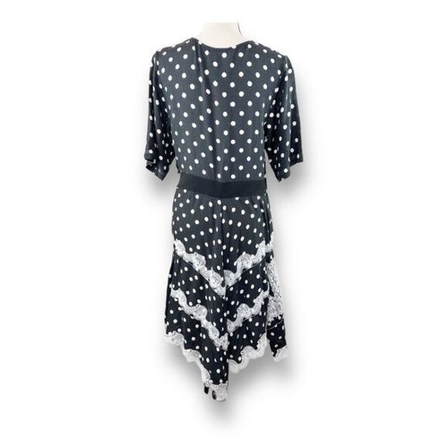 Koche Silk Blend Polka Dot Panel Black Asymmetrical Hem Midi Dress US 10 EUR 42 - Picture 4 of 16