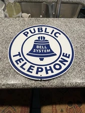 Vintage Bell System Public Telephone Metal Enamel 12” X 12” Sign