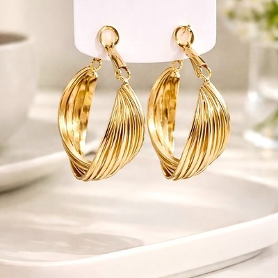 Gold Twisted Hoop Earrings Chunky Statement Fashion Jewelry for Women