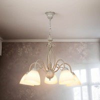 Rustikale HäNgelampe Lirlin Shabby Weiß Metall Glas 5-Flammig E27 Pendelleuchte