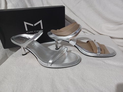 NIB Marc Fisher Alonde Heeled Slide Sandal Size 7.5M In Silver - Picture 6 of 11