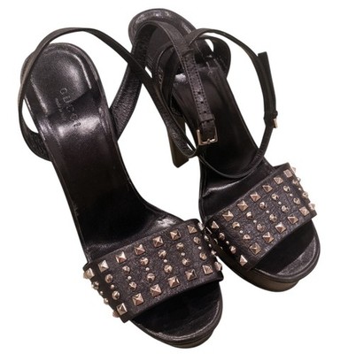 Gucci Black Studded Leila Platform Ankle Strap Heels size 39 Statement Pump