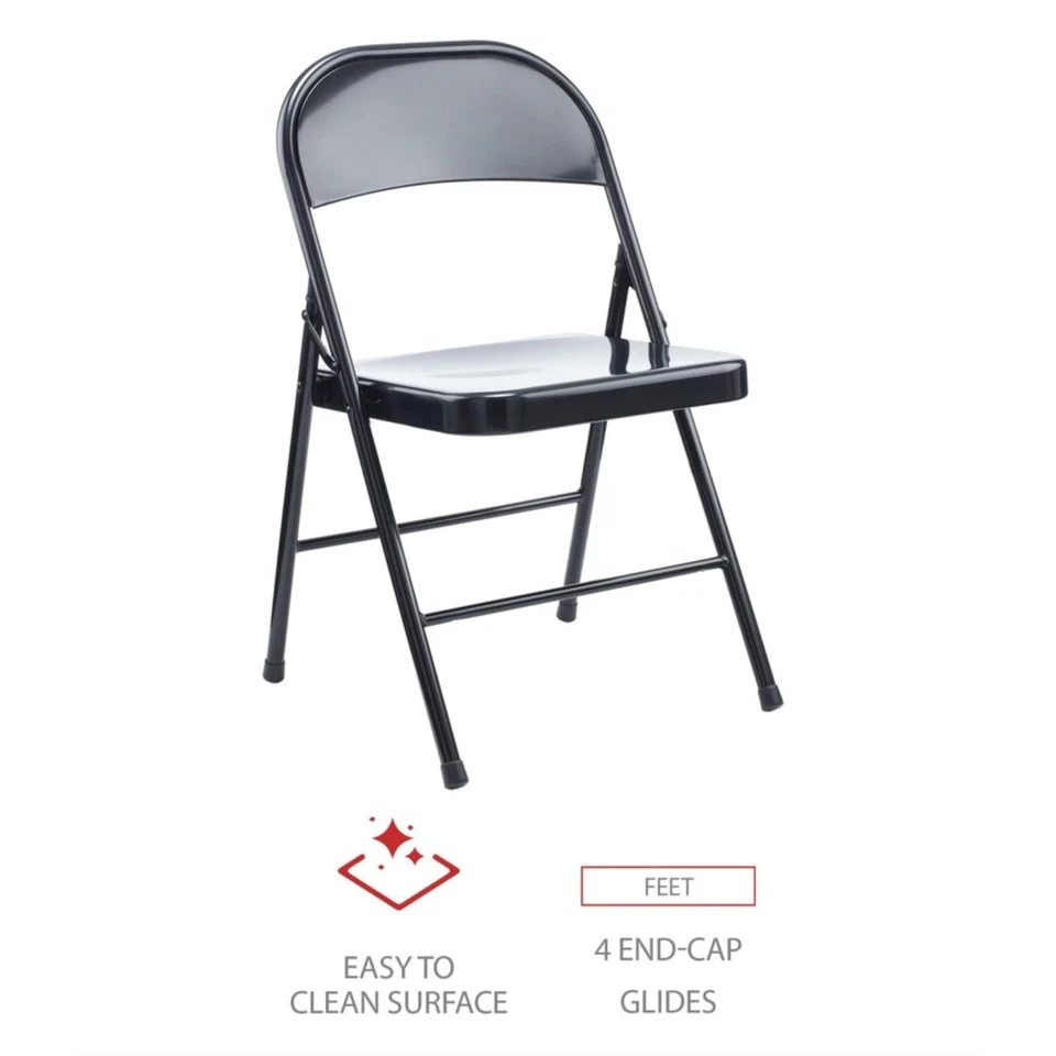 Silla plegable de acero sin brazos ALECA941 soporta hasta 275 libras.-negra (4/cartón) Foto 3 de 4