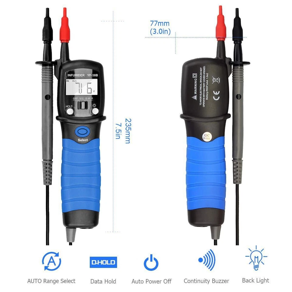 Digital Multimeter Electric Voltage Tester Pen DC/AC Volt Resistance Continuity - Image 3 of 4