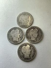 Lot of 4 Barber Dimes - 90% Silver - 1900 1908 1909 1913. Nice Coins