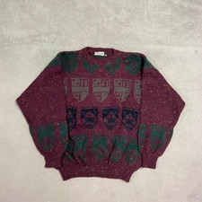 Vintage Knitted Jumper Abstract Patterned Grandad Knit Sweater Men's M