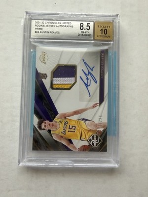Panini 2021-22 Chronicles Austin Reaves RC Prime Jersey Auto /25 BGS 8.5 Lakers