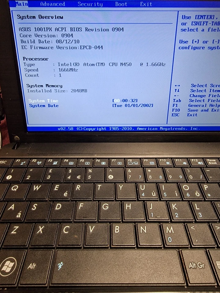 Asus Eee PC 1001PX Netbook Intel Atom N450 1.66GHz 2gb Ram 160Gb HDD Bios Tested - Image 2 of 4