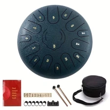 New! 12" 15 Note, D Major Steel Tongue Drum Kit w/ Sticks, Bag, & More