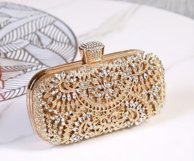 Gold Beaded Evening Clutch Bag with Handle, Ornate Formal Handbag