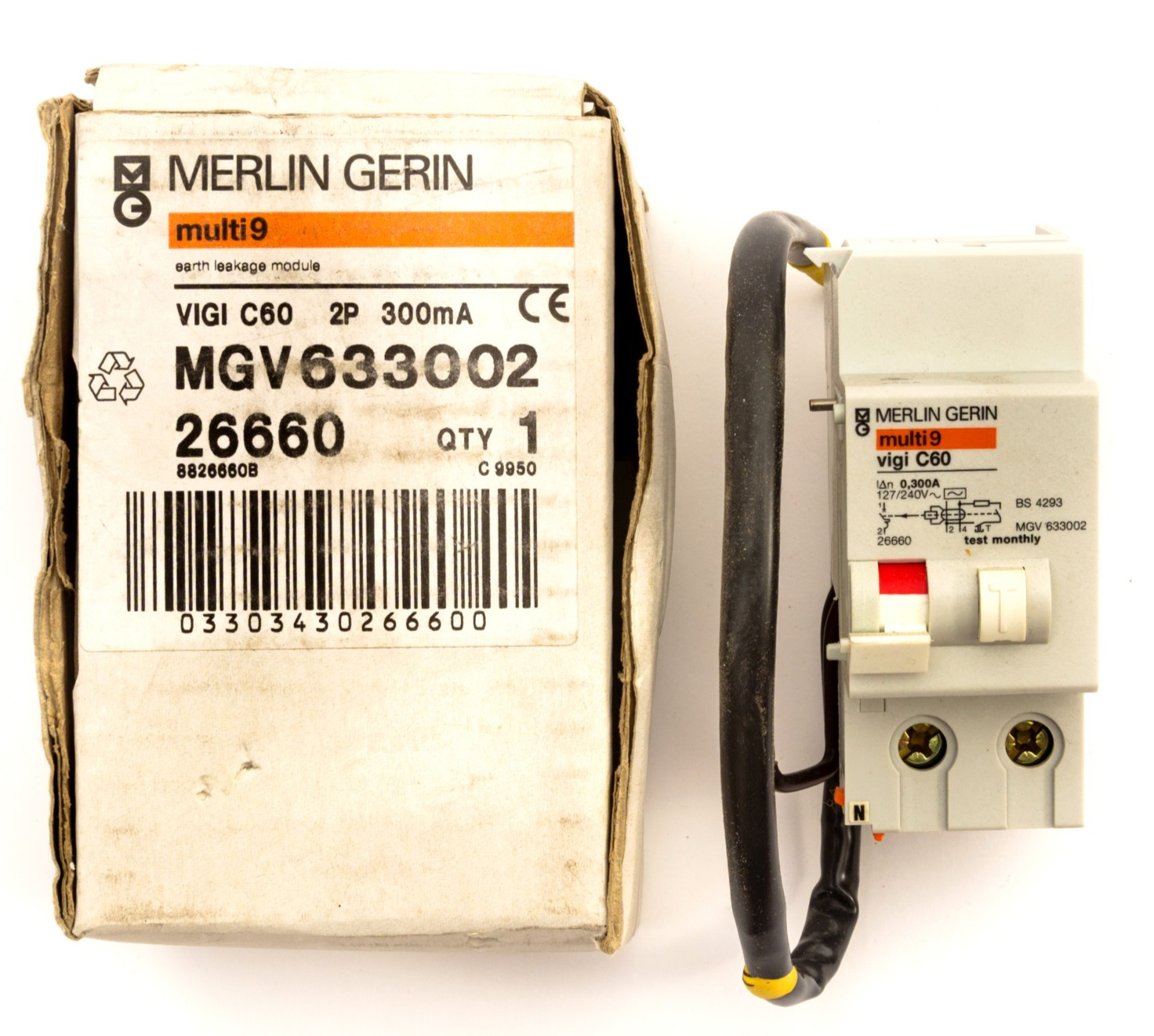 MERLIN GERIN 63 AMP 300 mA ADAPTABLE RESIDUAL DEVICE 26660 BA VIGI C60 MGV633002