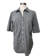 Venezia Jeans Womens Top Blouse Sz 18/20 Black White Check Stretch Short Sleeve