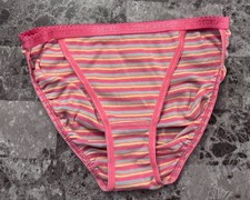 VICTORIA'S SECRET M PINK STRIPE 100 COTTON VINTAGE RARE STRING BIKINI PANTIES