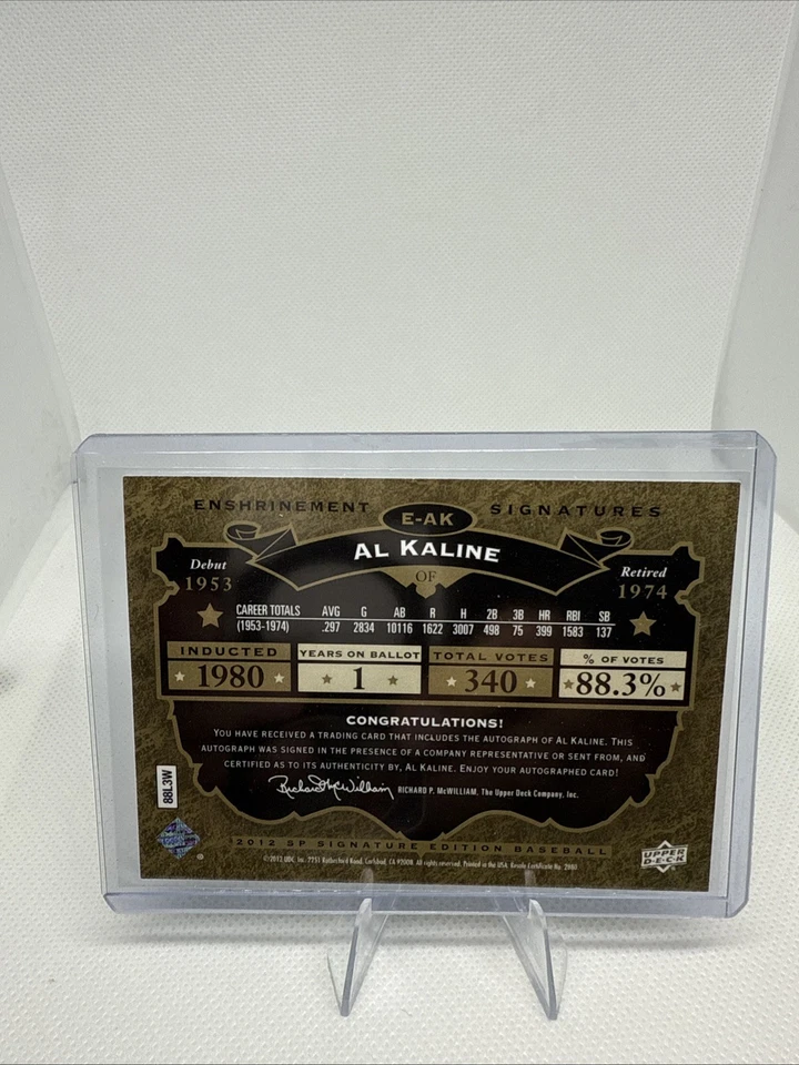 2012 Upper Deck SP Enshrinement Signatures Al Kaline Auto 27/60 - Image 2 of 2