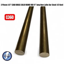 2 Pieces 1/2" C360 BRASS SOLID ROUND ROD 11" long New Lathe Bar Stock 1/2 Hard
