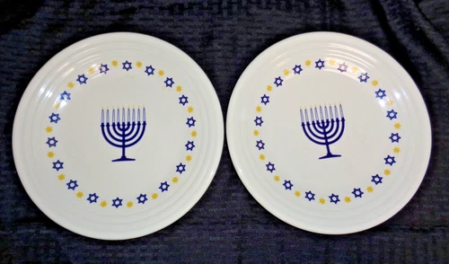 Fiesta HANUKKAH Plate Fiestaware 2003 Hard To Find! Menorah Star of David set 2
