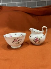 Royal Chelsea English Creamer &Open Sugar Bowl Pink Rose 2-2.5” T X 3.25-1.75”W