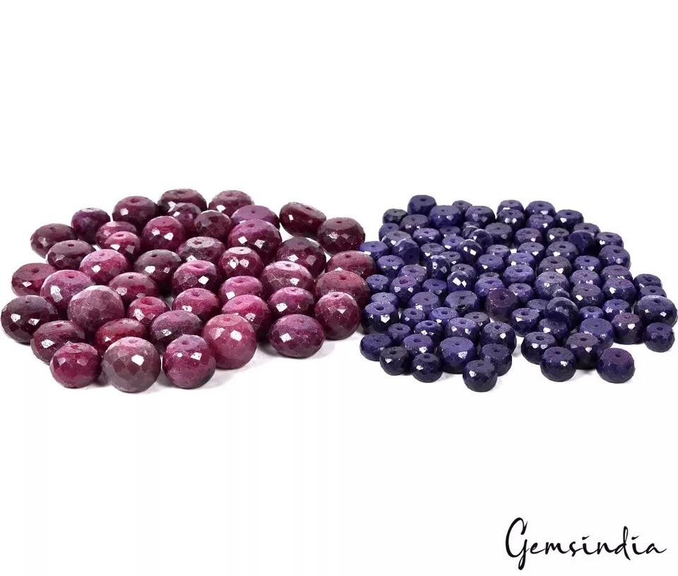 1100 Cts/134 Pcs Natural Red Ruby & Blue Sapphire Round Cut Drill Beads Gems Lot - Image 2 of 4